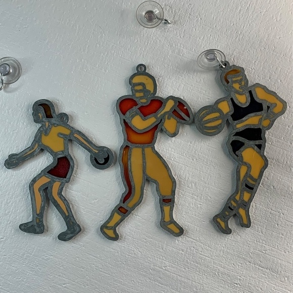 VTG Lot of 3 Stained Glass Style Sun Catcher Sports Basketball Bowling Football - Picture 10 of 13